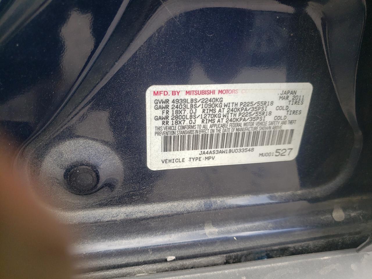 Photo 10 from auction – 2011 MITSUBISHI OUTLANDER with VIN JA4AS3AW1BU033548