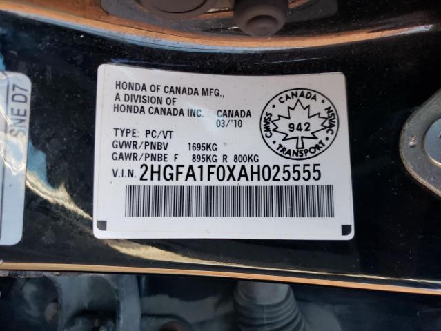 Photo 10 from auction – 2010 HONDA CIVIC EXL with VIN 2HGFA1F0XAH025555