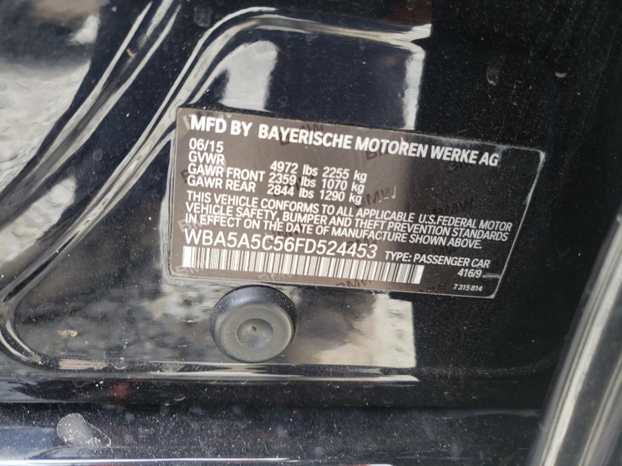 Photo 10 from auction – 2015 BMW 528 I with VIN WBA5A5C56FD524453