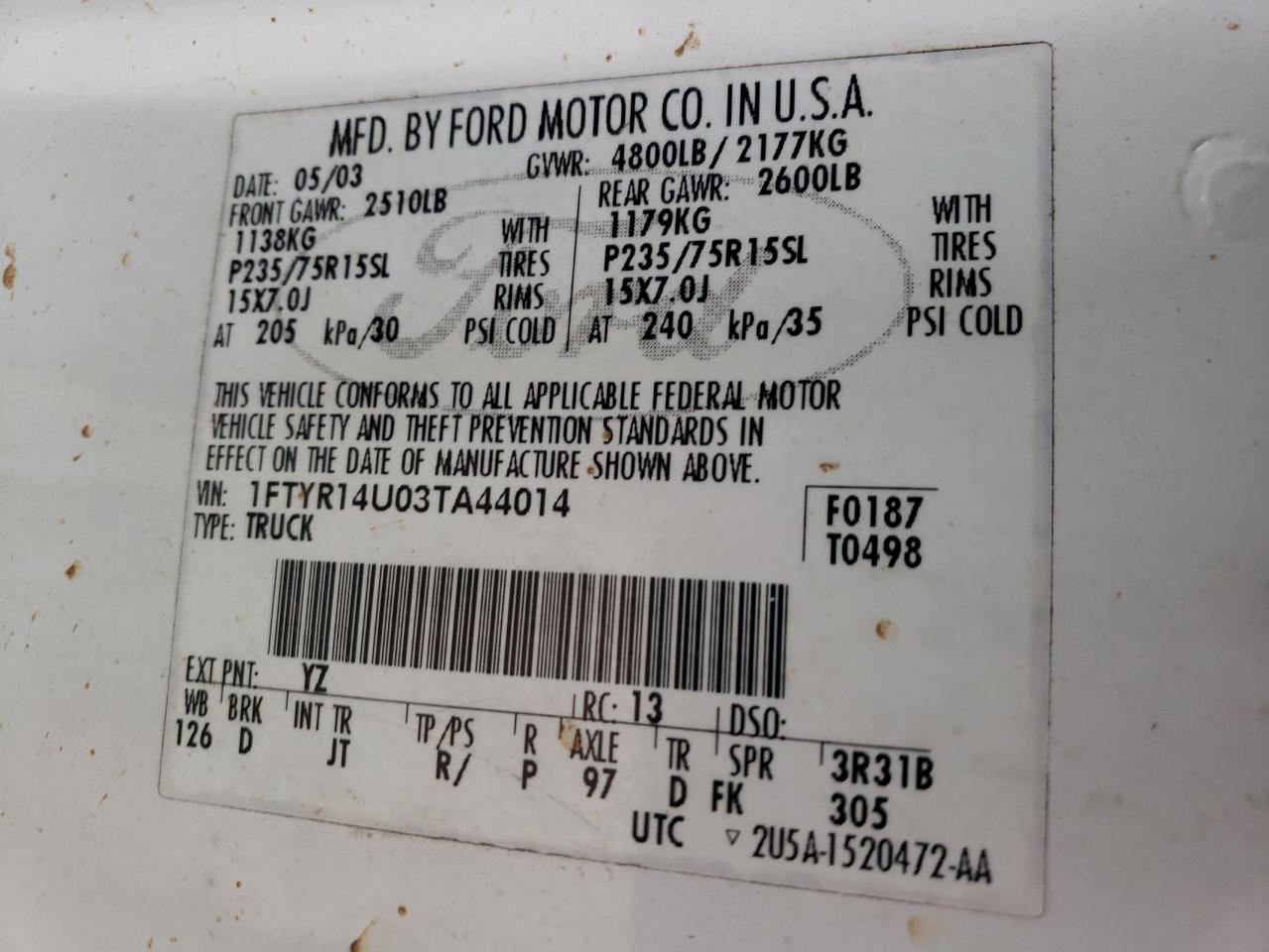 Photo 10 from auction – 2004 FORD EDGE with VIN 1FTYR14U03TA44014