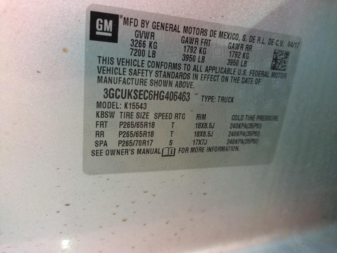 Photo 10 from auction – 2017 CHEVROLET SILVERADO with VIN 3GCUKSEC6HG406463