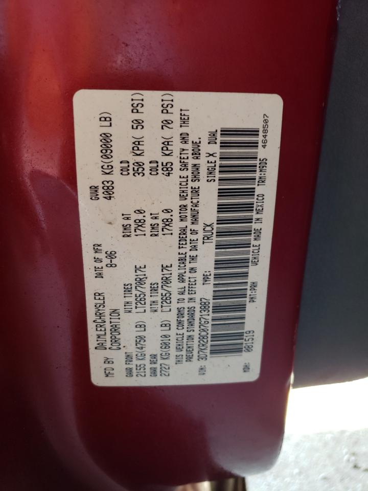 Photo 10 from auction – 2007 DODGE RAM 2500 S with VIN 3D7KR28C07G713887