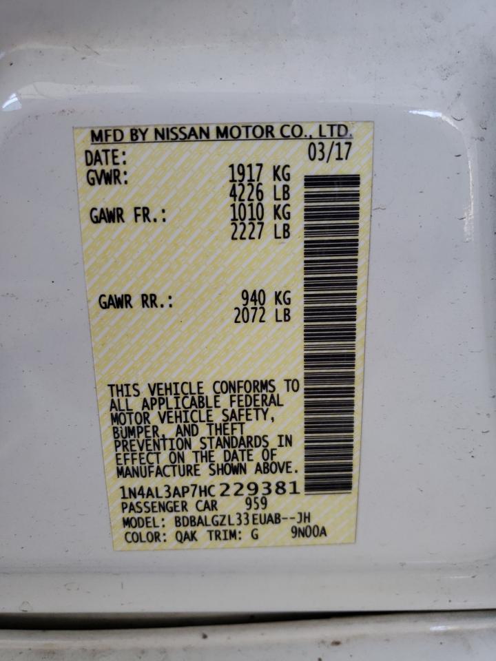Photo 10 from auction – 2017 NISSAN ALTIMA 2.5 with VIN 1N4AL3AP7HC229381