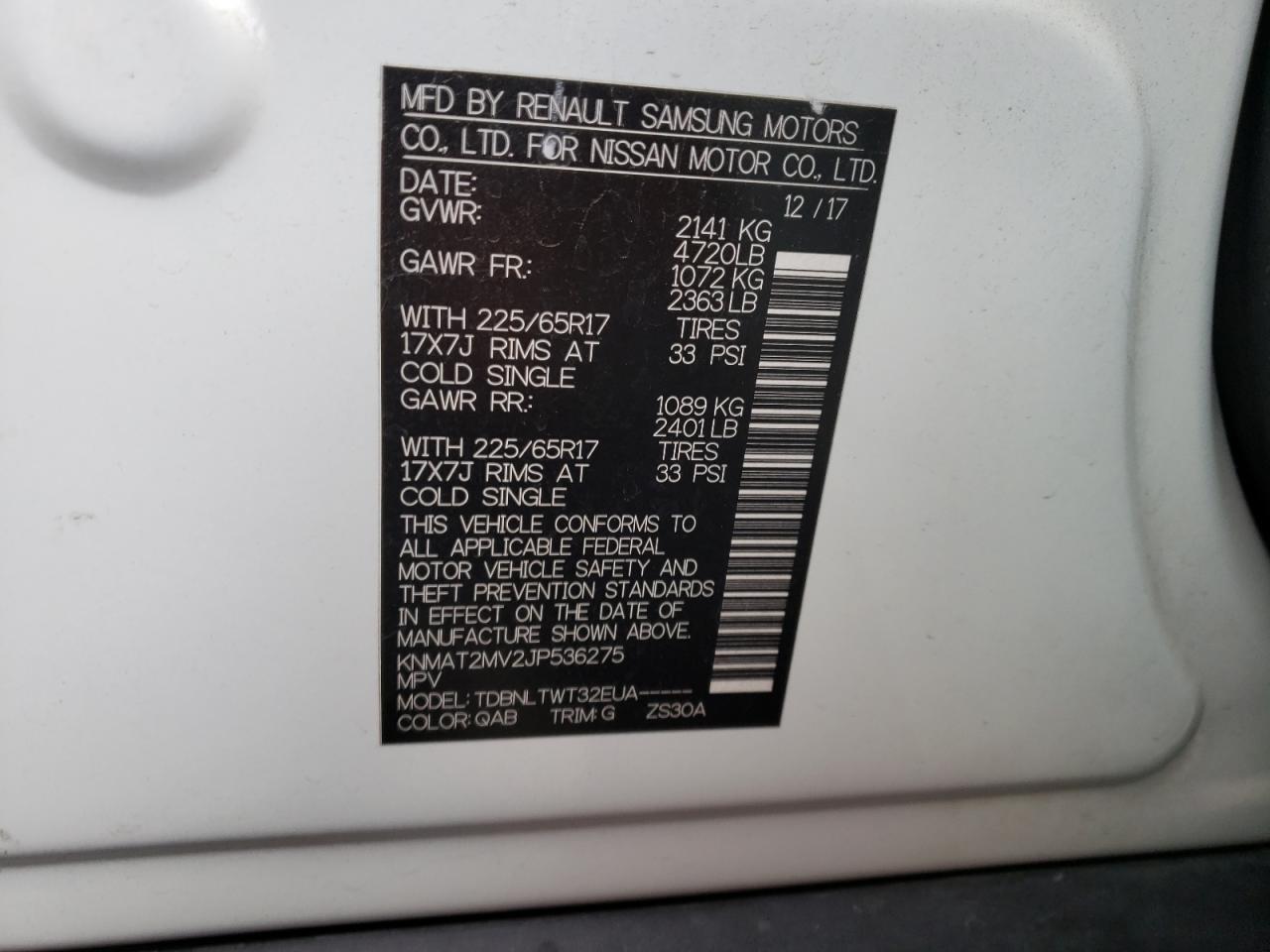 Photo 10 from auction – 2018 NISSAN ROGUE S with VIN KNMAT2MV2JP536275
