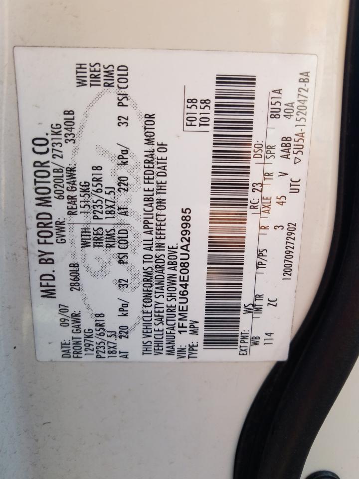 Photo 10 from auction – 2008 FORD EXPLORER E with VIN 1FMEU64E08UA29985