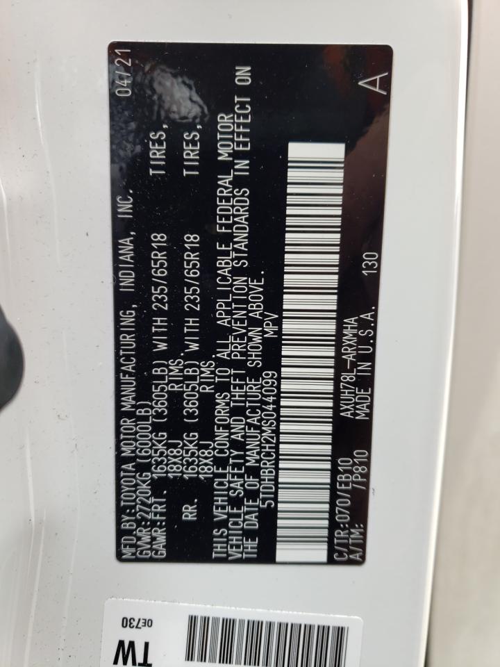 Photo 10 from auction – 2021 TOYOTA HIGHLANDER with VIN 5TDHBRCH2MS044099
