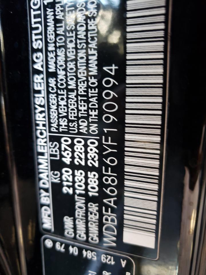 Photo 10 from auction – 2000 MERCEDES-BENZ SL 500 with VIN WDBFA68F6YF190994