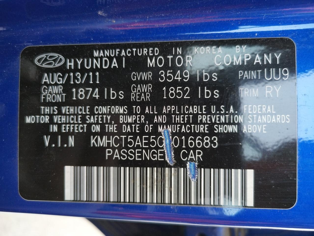 Photo 10 from auction – 2012 HYUNDAI ACCENT GLS with VIN KMHCT5AE5CU016683