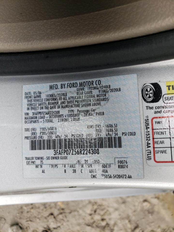 Photo 10 from auction – 2006 FORD FUSION with VIN 3FAFP07Z56R224308