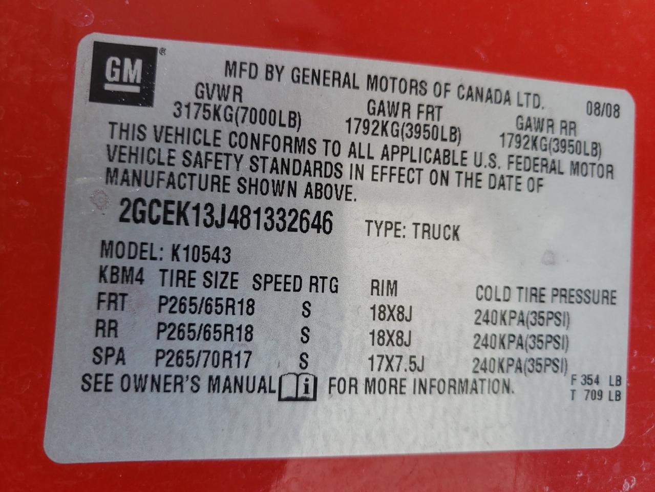 Zdjęcie 10 z aukcji – 2008 CHEVROLET SILVERADO z VIN 2GCEK13J481332646