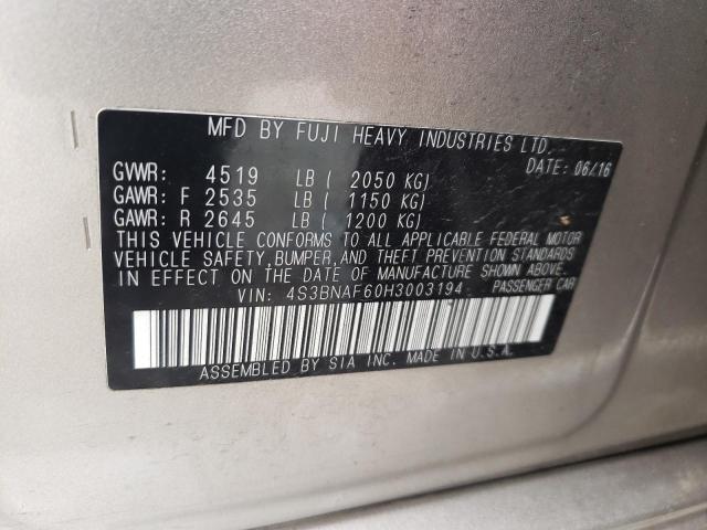 Photo 10 from auction – 2017 SUBARU LEGACY 2.5 with VIN 4S3BNAF60H3003194