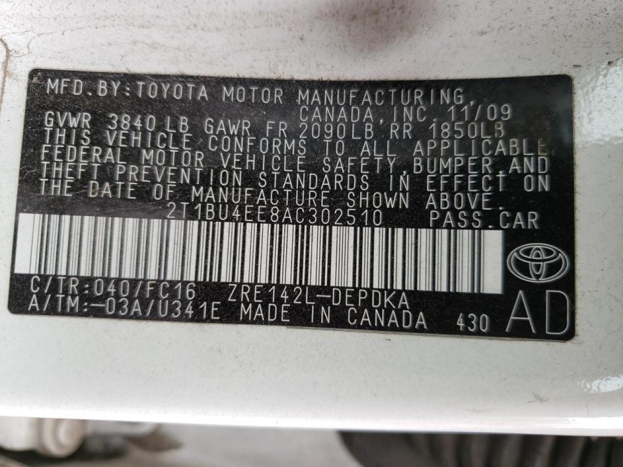 Photo 10 from auction – 2010 TOYOTA COROLLA BA with VIN 2T1BU4EE8AC302510