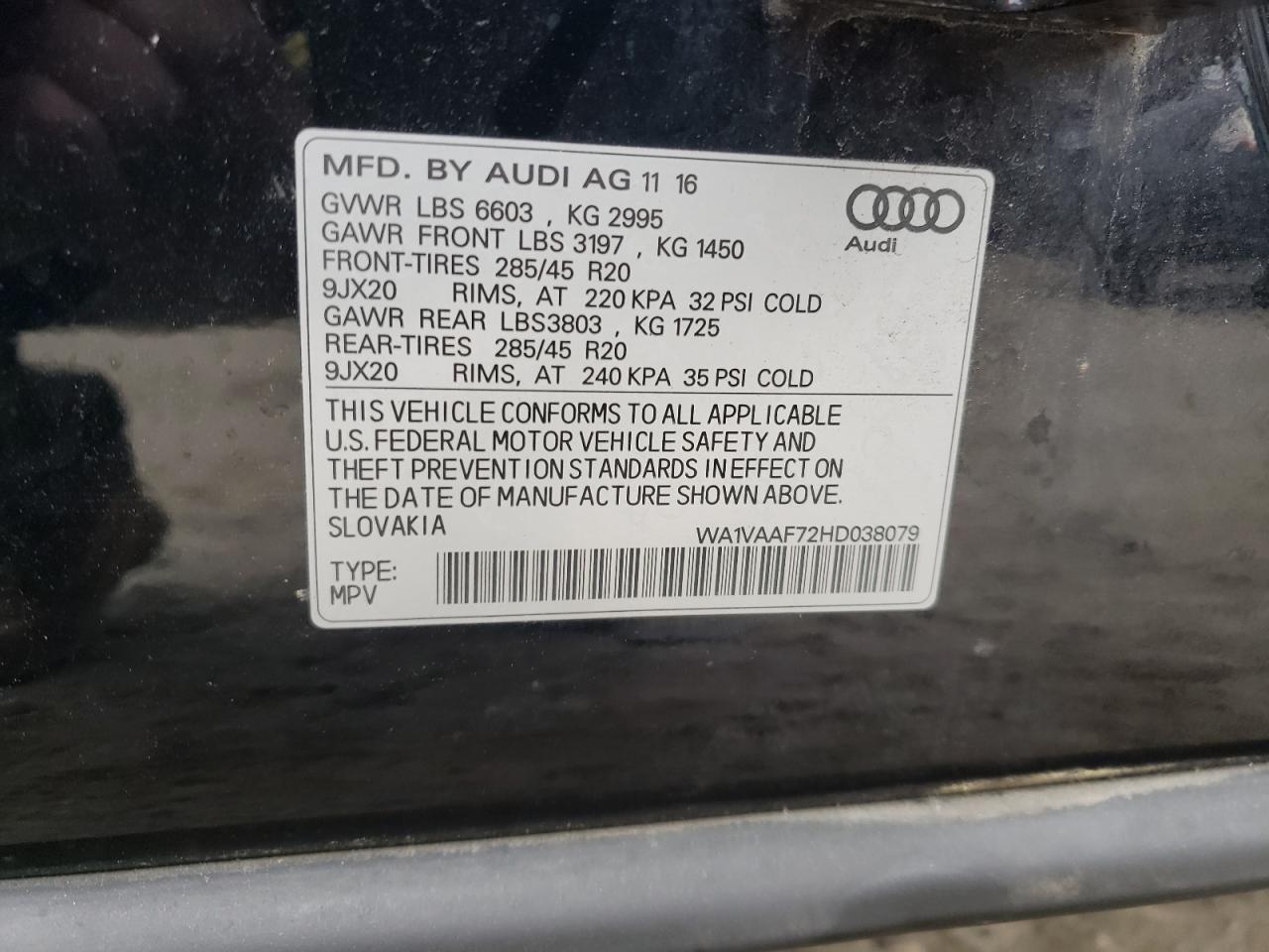 Zdjęcie 10 z aukcji – 2017 AUDI Q7 PRESTIG z VIN WA1VAAF72HD038079