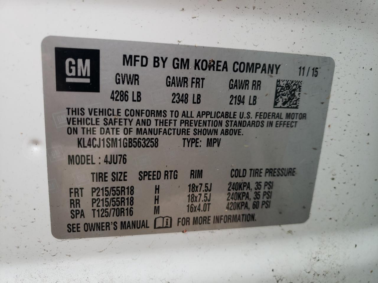 Photo 10 from auction – 2016 BUICK ENCORE SPO with VIN KL4CJ1SM1GB563258