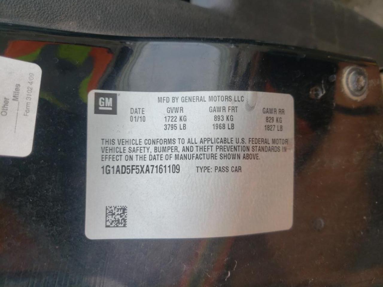 Photo 10 from auction – 2010 CHEVROLET COBALT 1LT with VIN 1G1AD5F5XA7161109