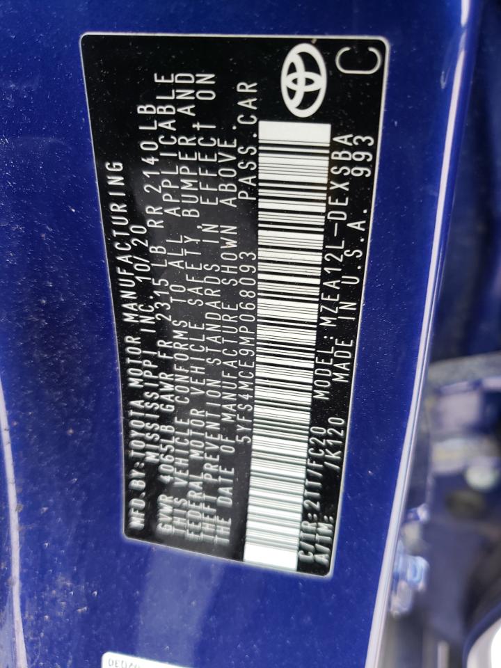 Photo 10 from auction – 2021 TOYOTA COROLLA SE with VIN 5YFS4MCE9MP068093
