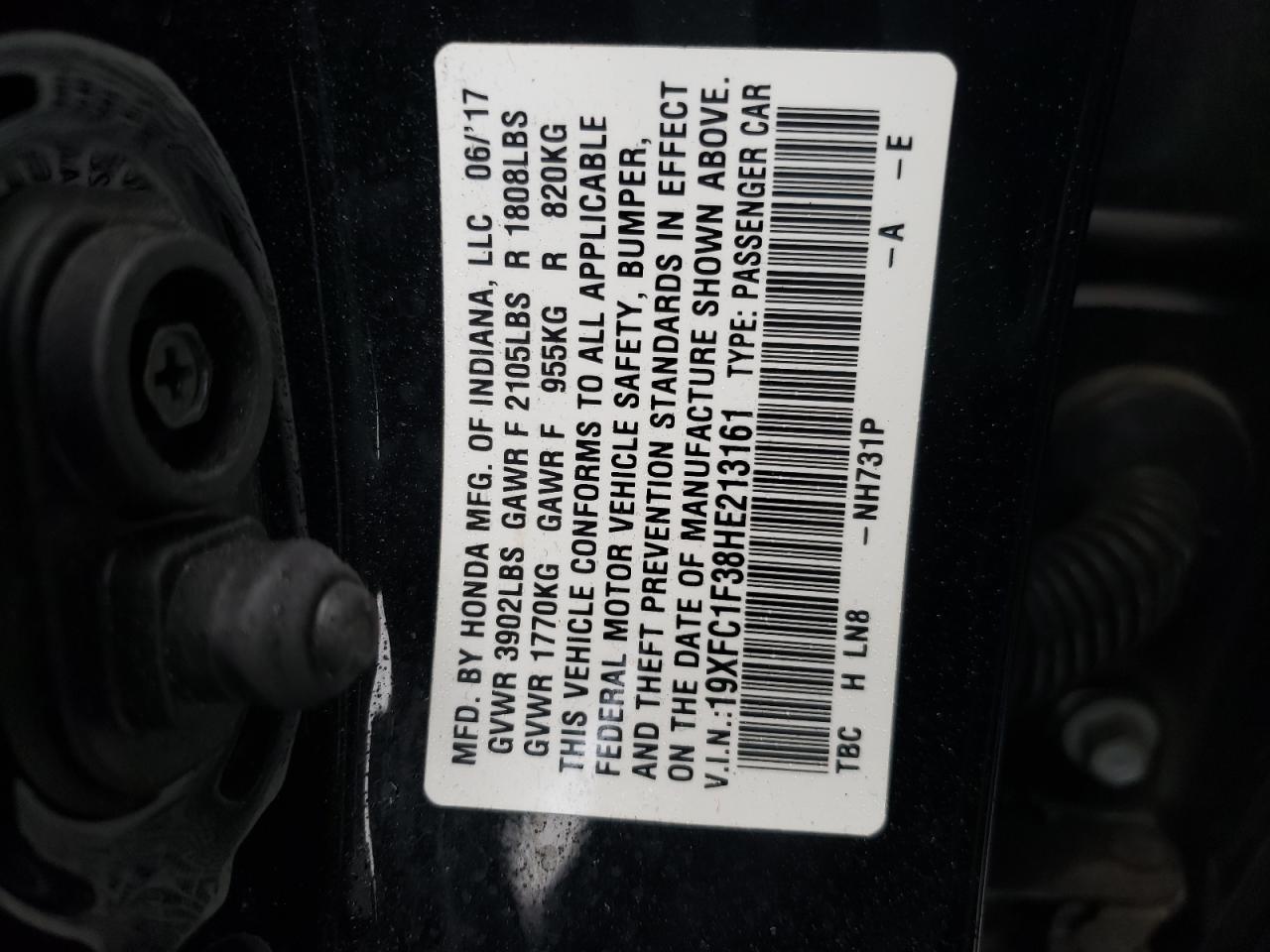Photo 10 from auction – 2017 HONDA CIVIC EX with VIN 19XFC1F38HE213161