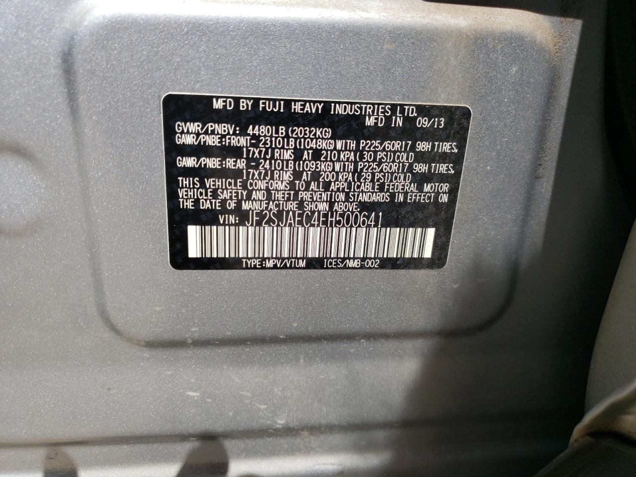 Photo 10 from auction – 2014 SUBARU FORESTER 2 with VIN JF2SJAEC4EH500641