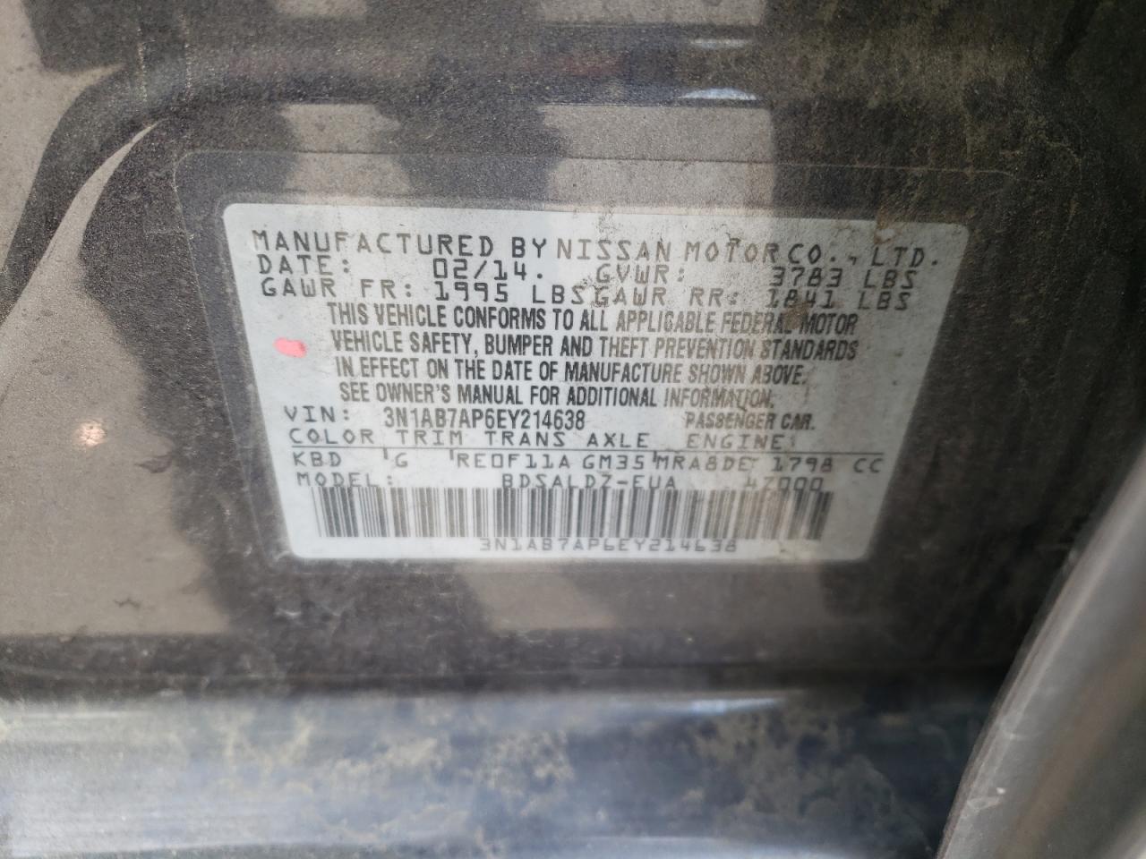 Photo 10 from auction – 2014 NISSAN SENTRA with VIN 3N1AB7AP6EY214638