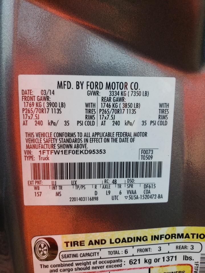 Photo 10 from auction – 2014 FORD F150 SUPER with VIN 1FTFW1EF0EKD95353