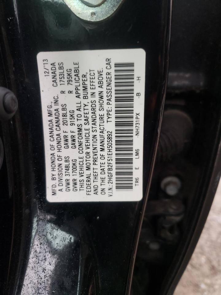 Photo 10 from auction – 2014 HONDA CIVIC LX with VIN 2HGFB2F51EH505892