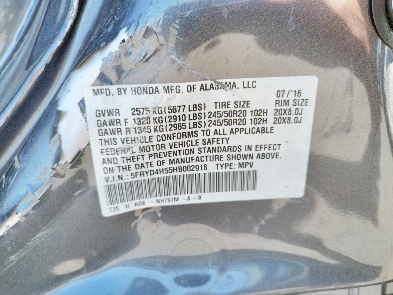 Photo 10 from auction – 2017 ACURA MDX TECHNO with VIN 5FRYD4H55HB002918