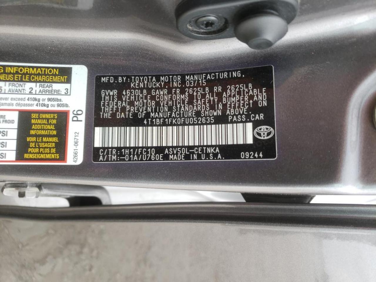Photo 18 from auction – 2015 TOYOTA CAMRY LE with VIN 4T1BF1FK0FU052635