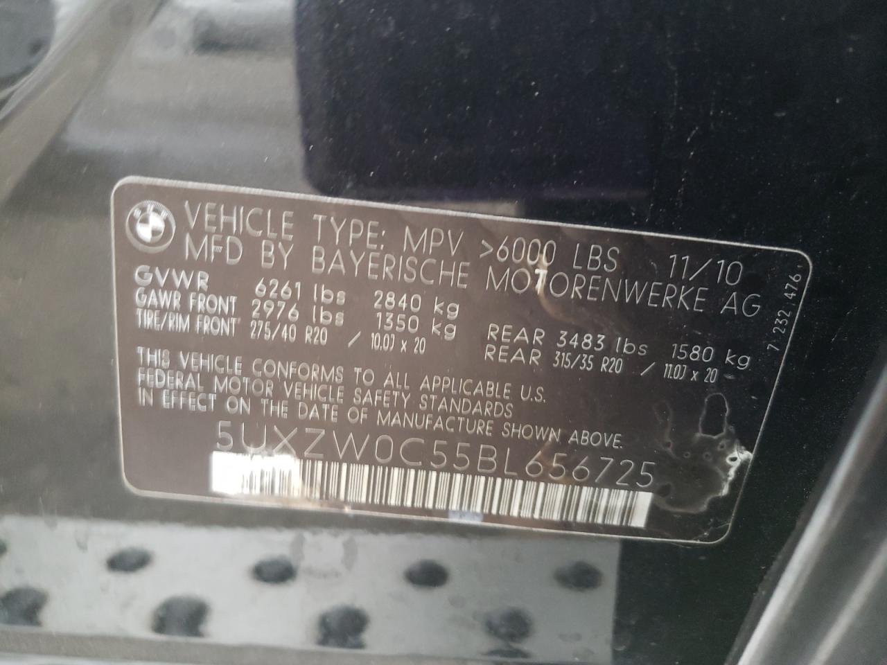 Photo 10 from auction – 2011 BMW X5 XDRIVE3 with VIN 5UXZW0C55BL656725