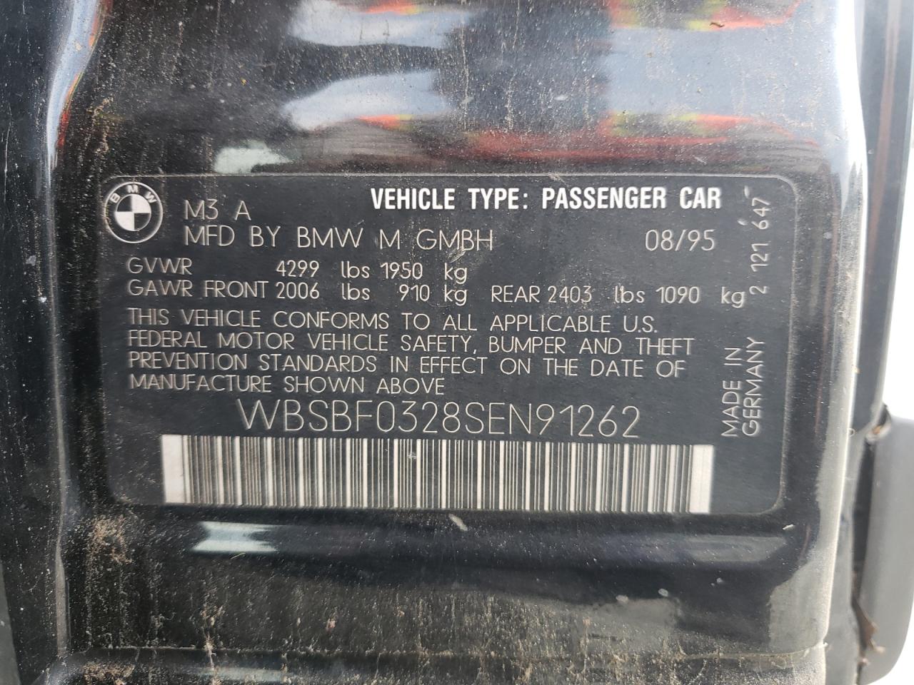 Photo 10 from auction – 1995 BMW M3 with VIN WBSBF0328SEN91262