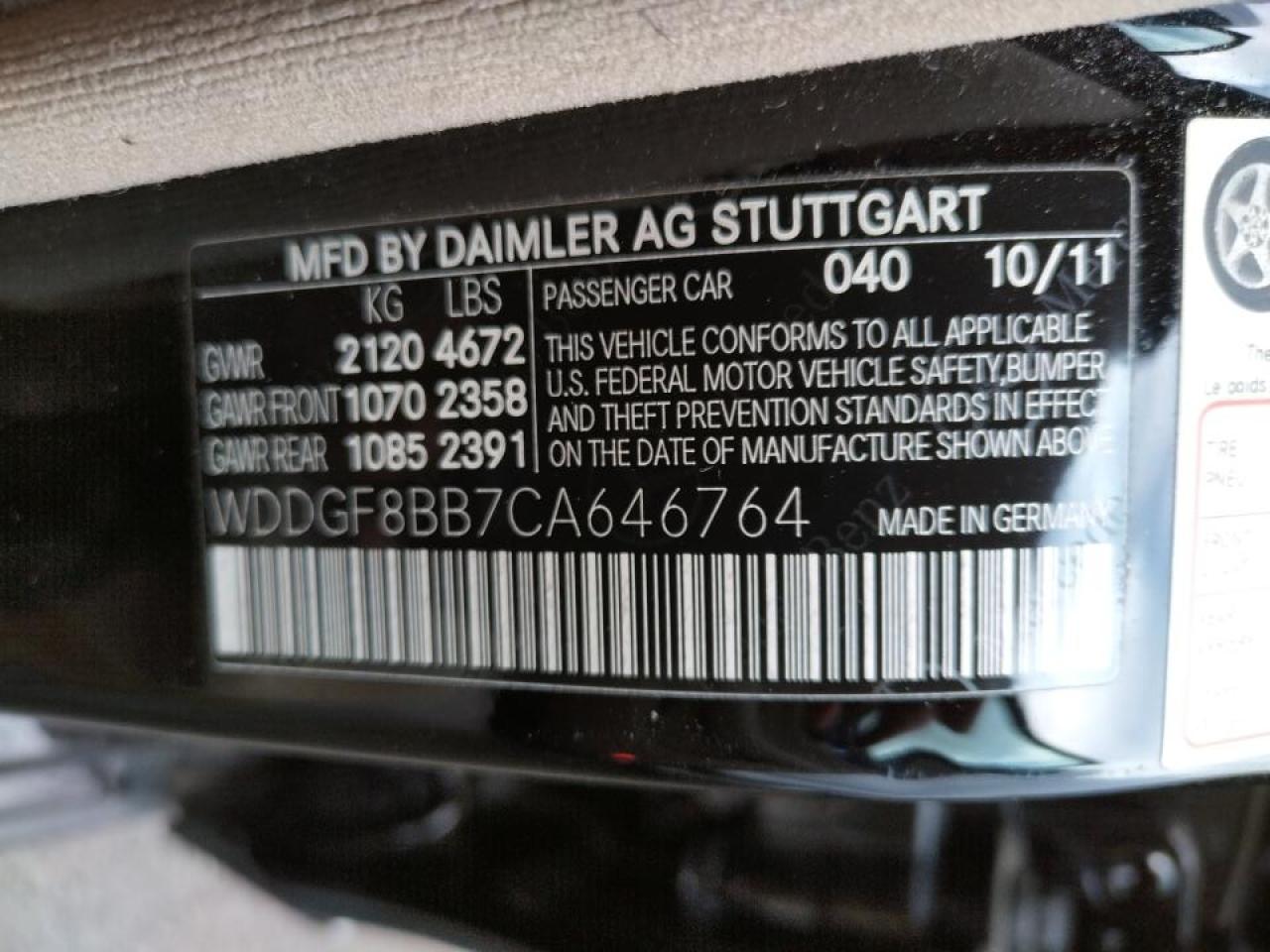 Photo 10 from auction – 2012 MERCEDES-BENZ C 300 4MAT with VIN WDDGF8BB7CA646764