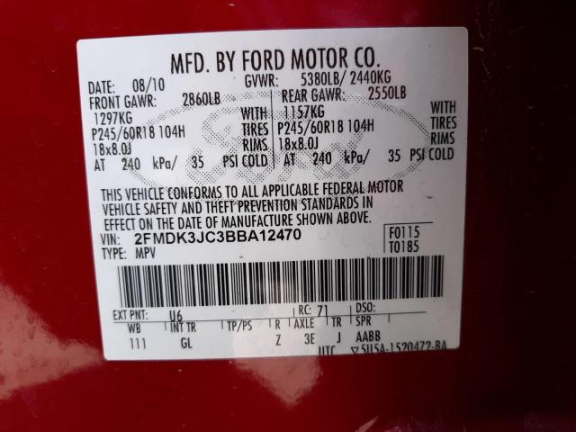 Photo 10 from auction – 2011 FORD EDGE SEL with VIN 2FMDK3JC3BBA12470