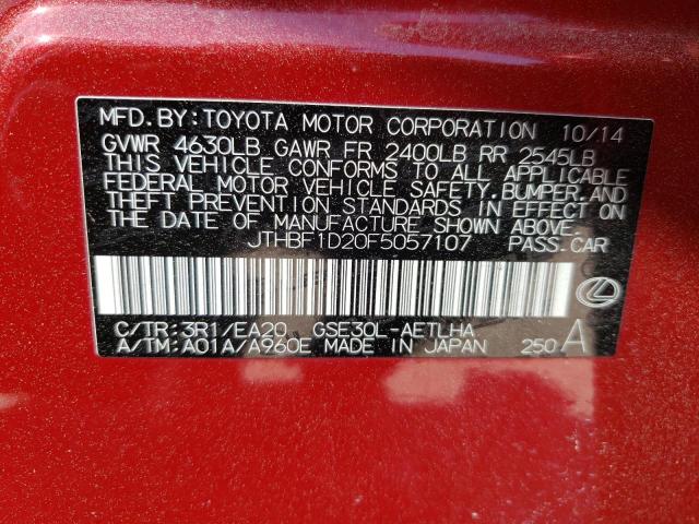 Photo 10 from auction – 2015 LEXUS IS 250 with VIN JTHBF1D20F5057107