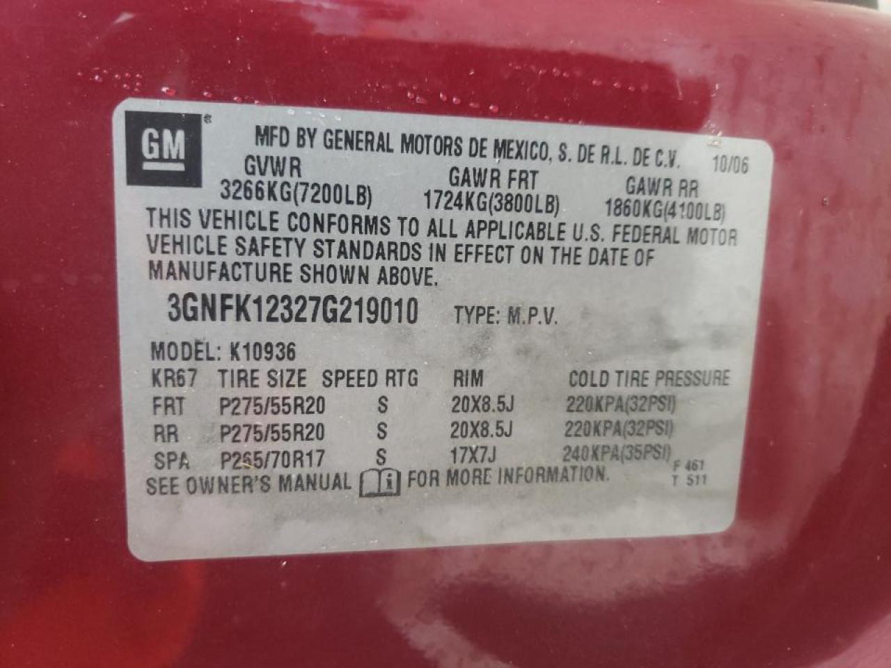 Photo 10 from auction – 2007 CHEVROLET AVALANCHE with VIN 3GNFK12327G219010