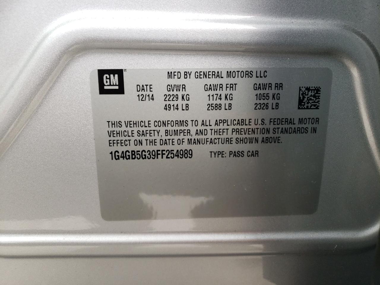 Photo 10 from auction – 2015 BUICK LACROSSE with VIN 1G4GB5G39FF254989