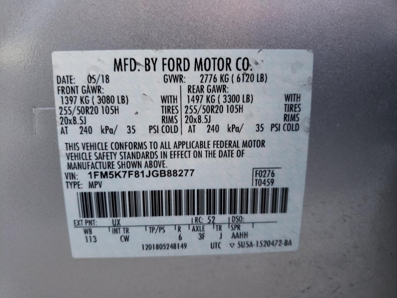Photo 10 from auction – 2018 FORD EXPLORER L with VIN 1FM5K7F81JGB88277