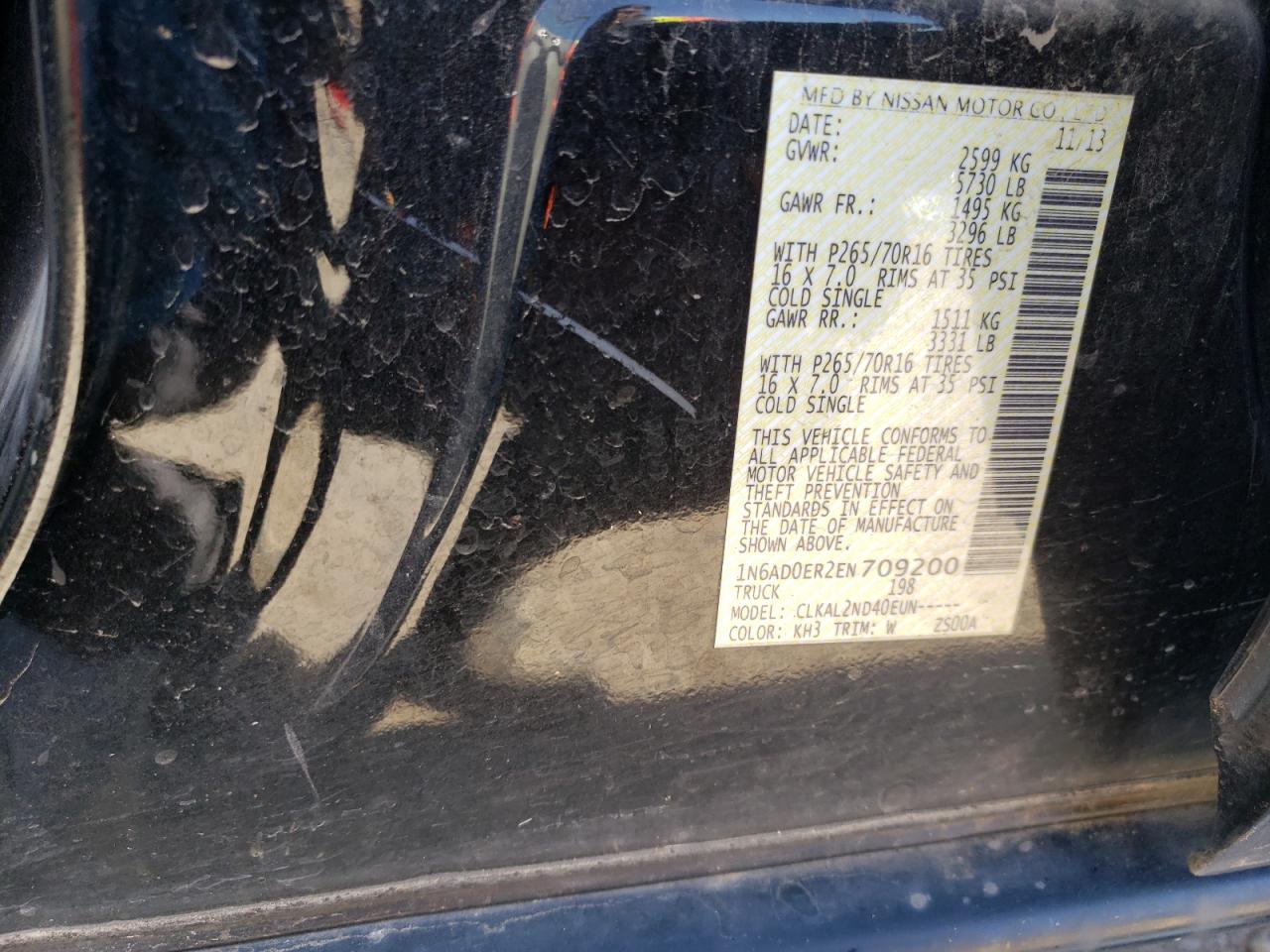 Photo 10 from auction – 2014 NISSAN FRONTIER S with VIN 1N6AD0ER2EN709200