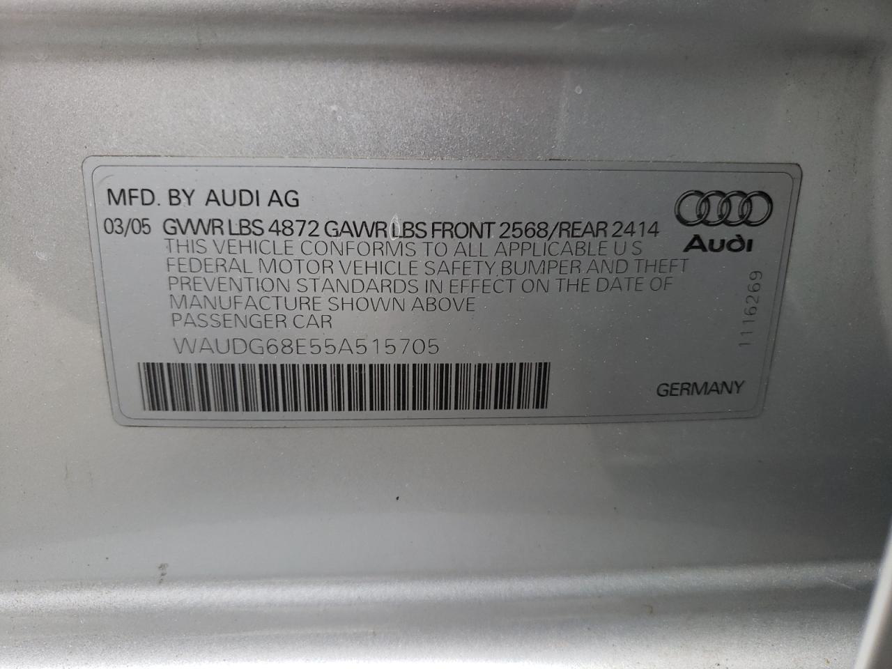 Photo 10 from auction – 2005 AUDI A4 3.2 QUA with VIN WAUDG68E55A515705