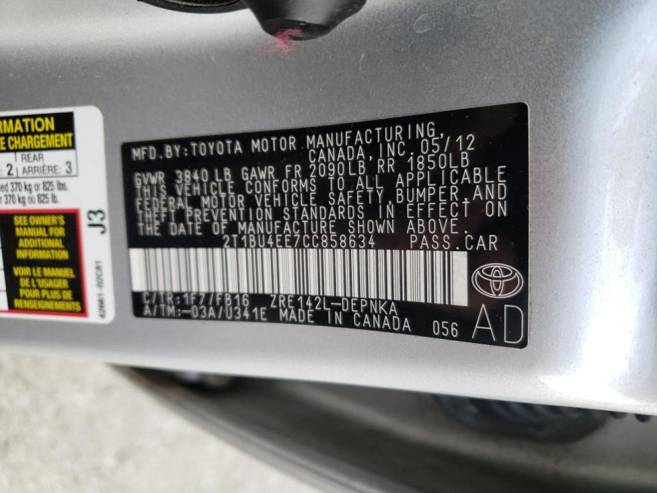 Photo 10 from auction – 2012 TOYOTA COROLLA BA with VIN 2T1BU4EE7CC858634