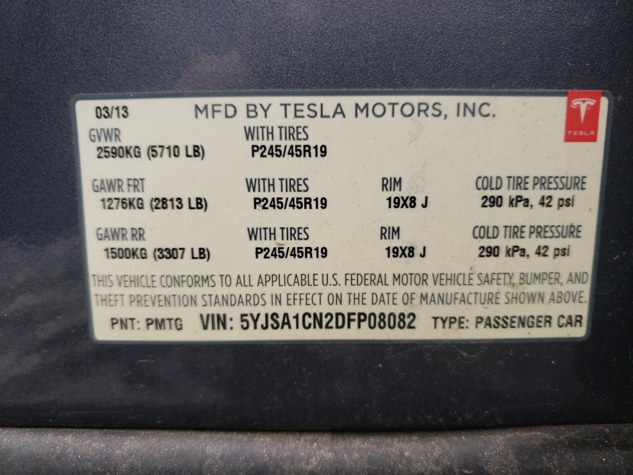 Photo 10 from auction – 2013 TESLA MODEL S with VIN 5YJSA1CN2DFP08082