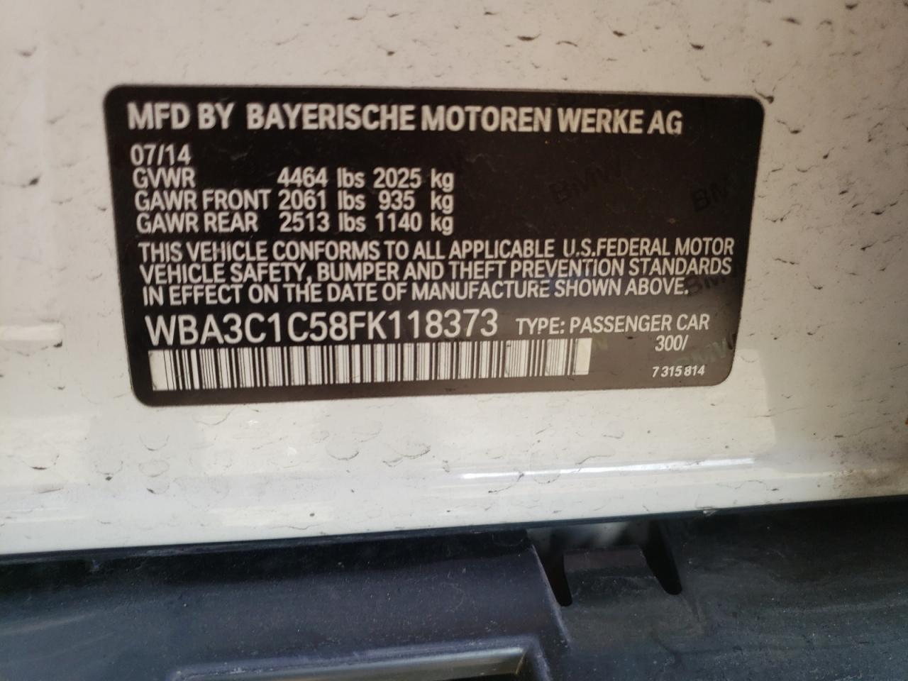 Photo 10 from auction – 2015 BMW 328 I SULE with VIN WBA3C1C58FK118373