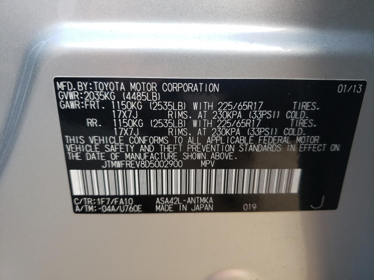 Photo 10 from auction – 2013 TOYOTA RAV4 XLE with VIN JTMWFREV8D5002900