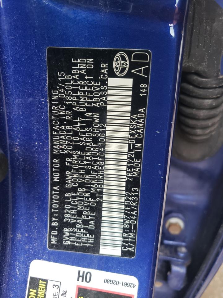 Photo 10 from auction – 2015 TOYOTA COROLLA L with VIN 2T1BURHE8FC410612