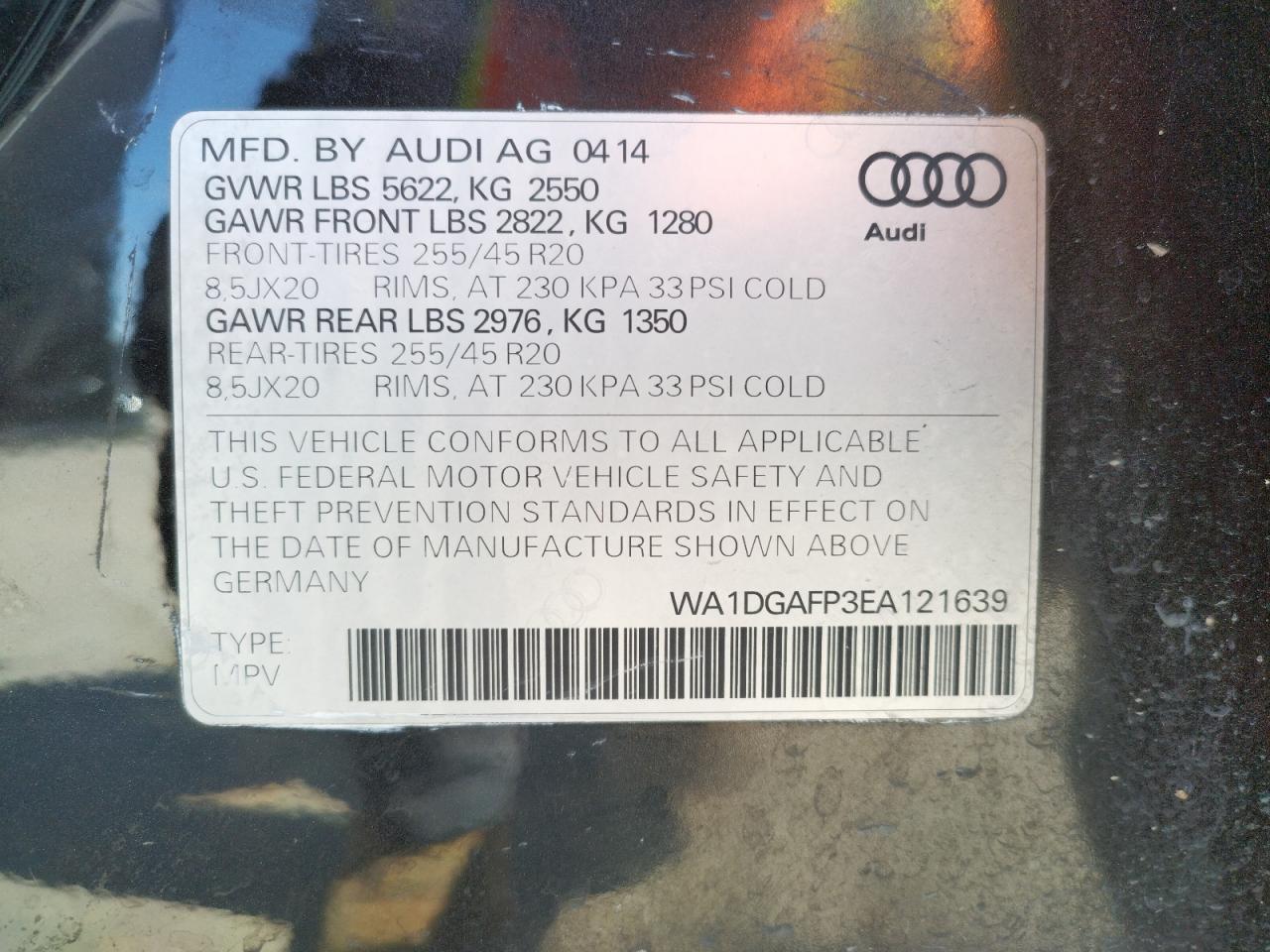 Photo 10 from auction – 2014 AUDI Q5 PREMIUM with VIN WA1DGAFP3EA121639