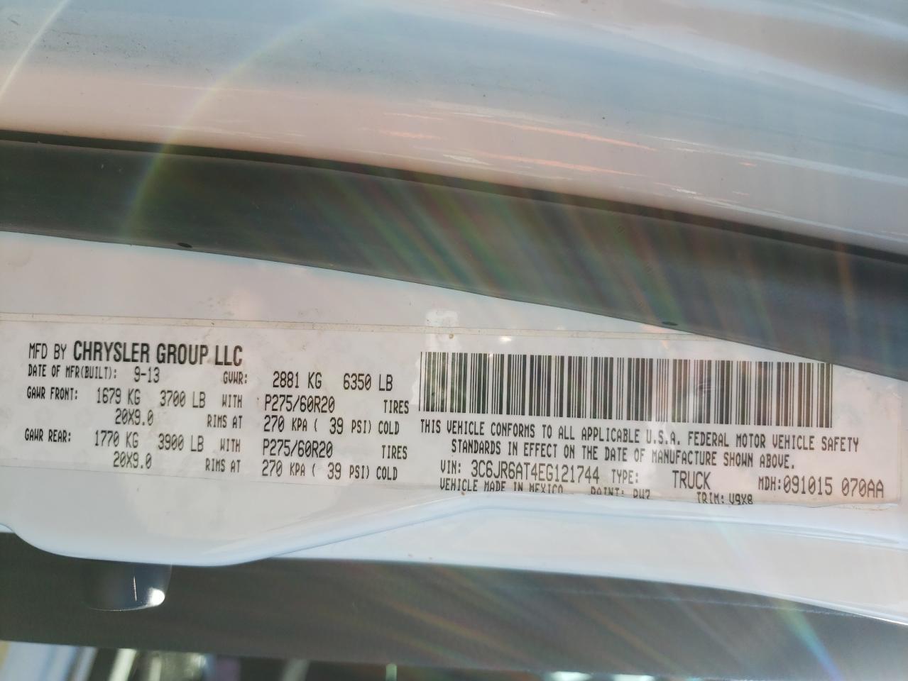 Photo 10 from auction – 2014 RAM 1500 ST with VIN 3C6JR6AT4EG121744