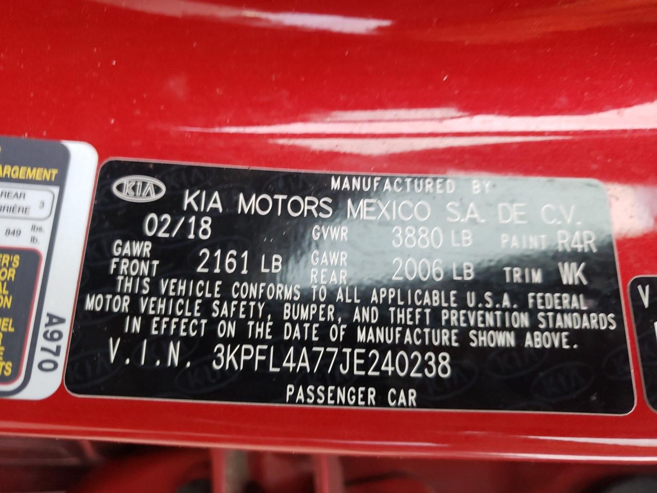 Photo 10 from auction – 2018 KIA FORTE LX with VIN 3KPFL4A77JE240238