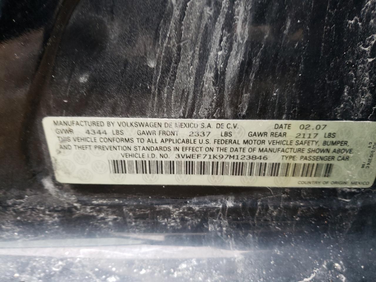 Photo 10 from auction – 2007 VOLKSWAGEN JETTA WOLF with VIN 3VWEF71K97M123846