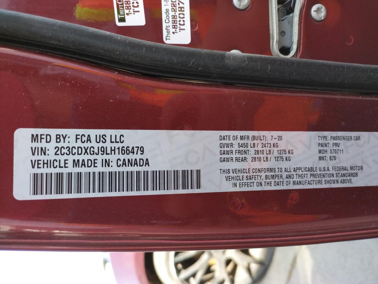 Photo 10 from auction – 2020 DODGE CHARGER SC with VIN 2C3CDXGJ9LH166479