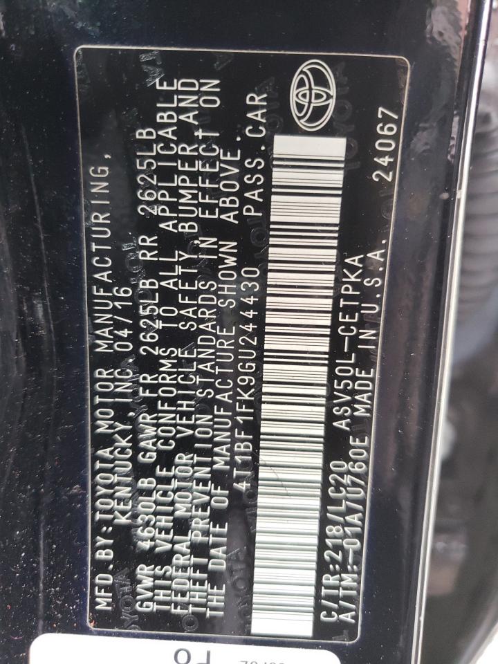 Photo 10 from auction – 2016 TOYOTA CAMRY XSE with VIN 4T1BF1FK9GU244430