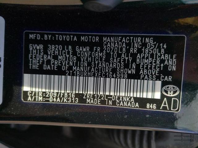 Photo 10 from auction – 2014 TOYOTA COROLLA L with VIN 2T1BURHEXEC164998