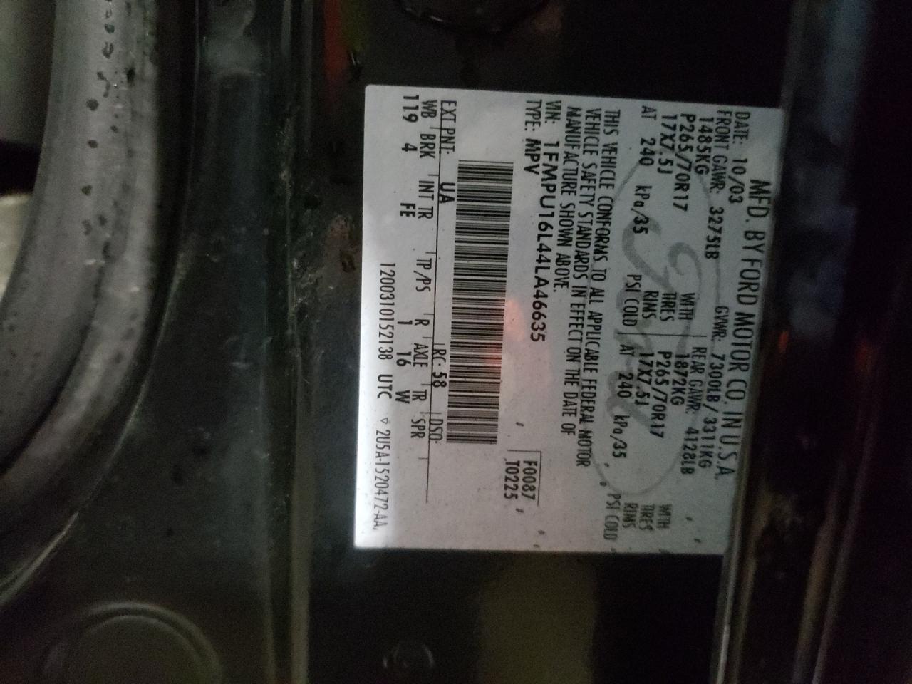 Photo 10 from auction – 2004 FORD EXPEDITION with VIN 1FMPU16L44LA46635